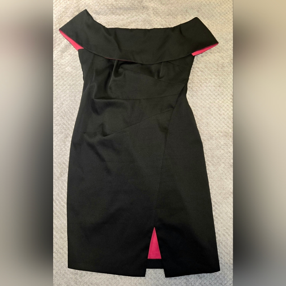Ignite Evenings New York Off-Shoulder Black Dress with Hot Pink Accents